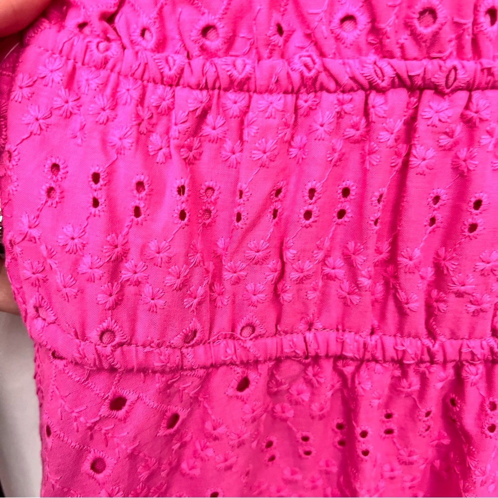 Bohemian Pink Eyelet Midi Summer Party Dress Vacation Resort Cottagecore - Picture 13 of 14